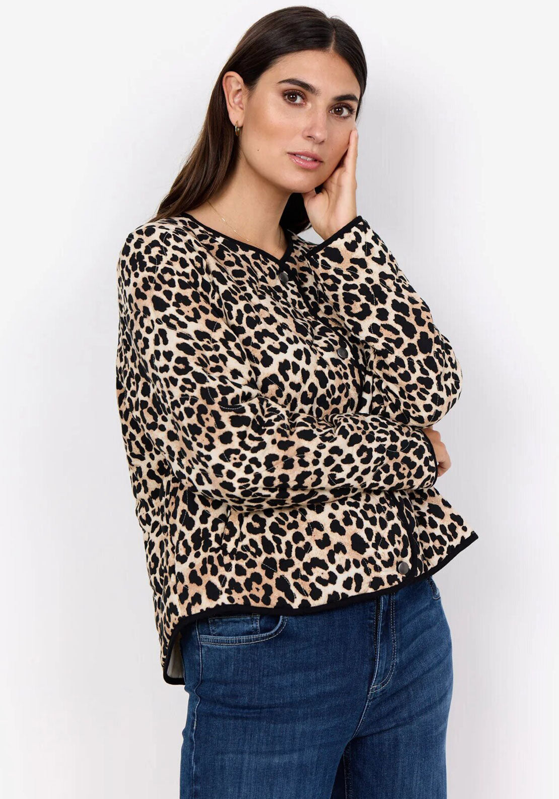 Soyaconcept Pietta Leopard Quilted Jacket, Beige