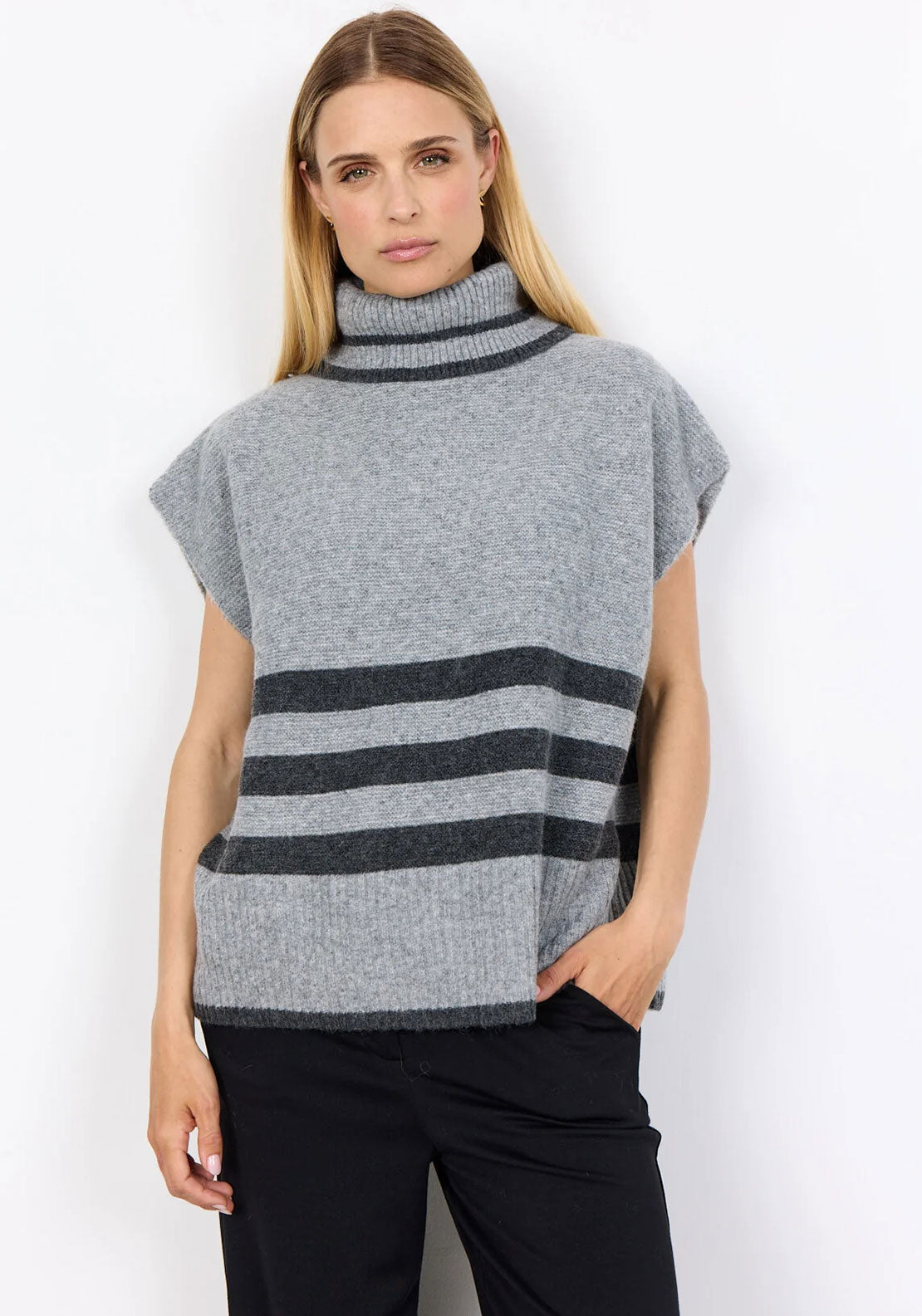 Soyaconcept Vif Roll Neck Sleeveless Jumper, Grey