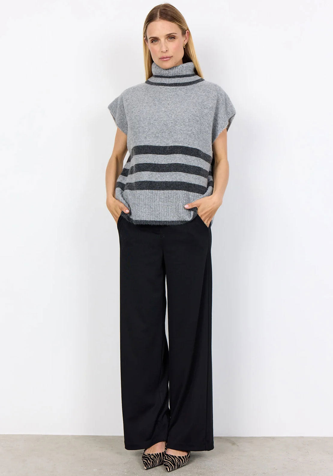 Soyaconcept Vif Roll Neck Sleeveless Jumper, Grey