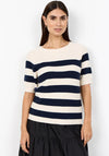 Soyaconcept Ribbed Stripe Short Sleeve Sweater, Cream