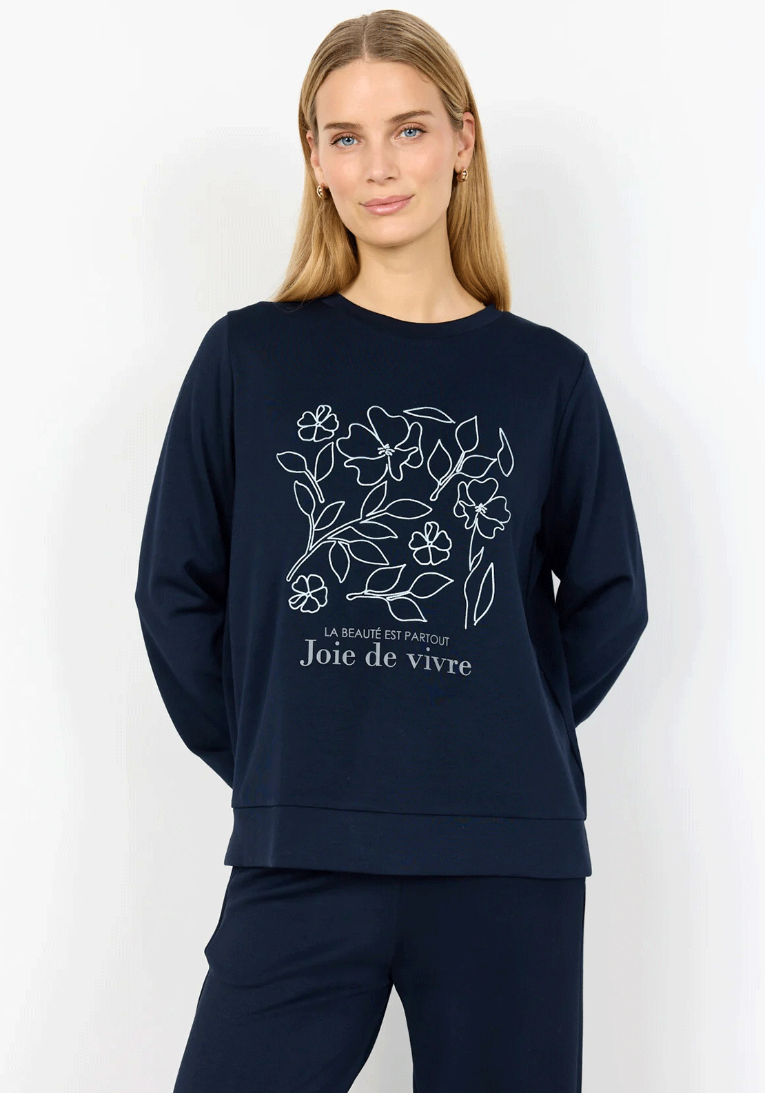 Soyaconcept Banu Floral Embroidered Sweatshirt, Navy