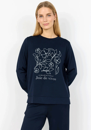 Soyaconcept Banu Floral Embroidered Sweatshirt, Navy