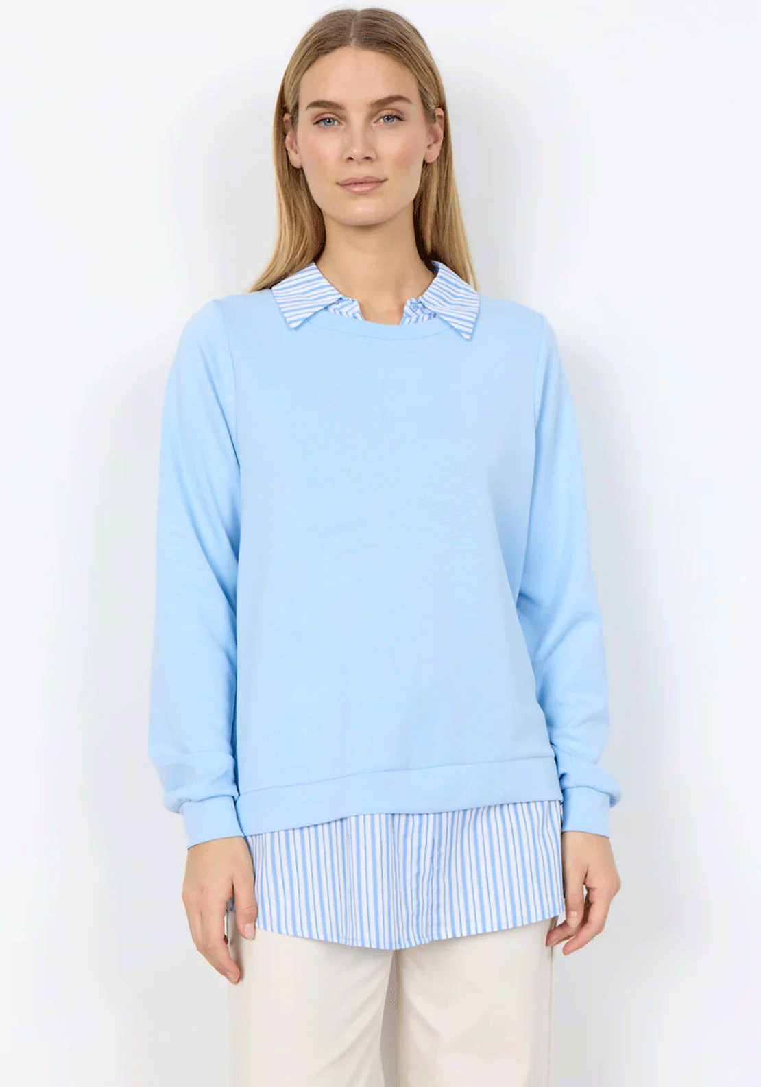 Soyaconcept Banu Shirt Trim Sweatshirt, Blue