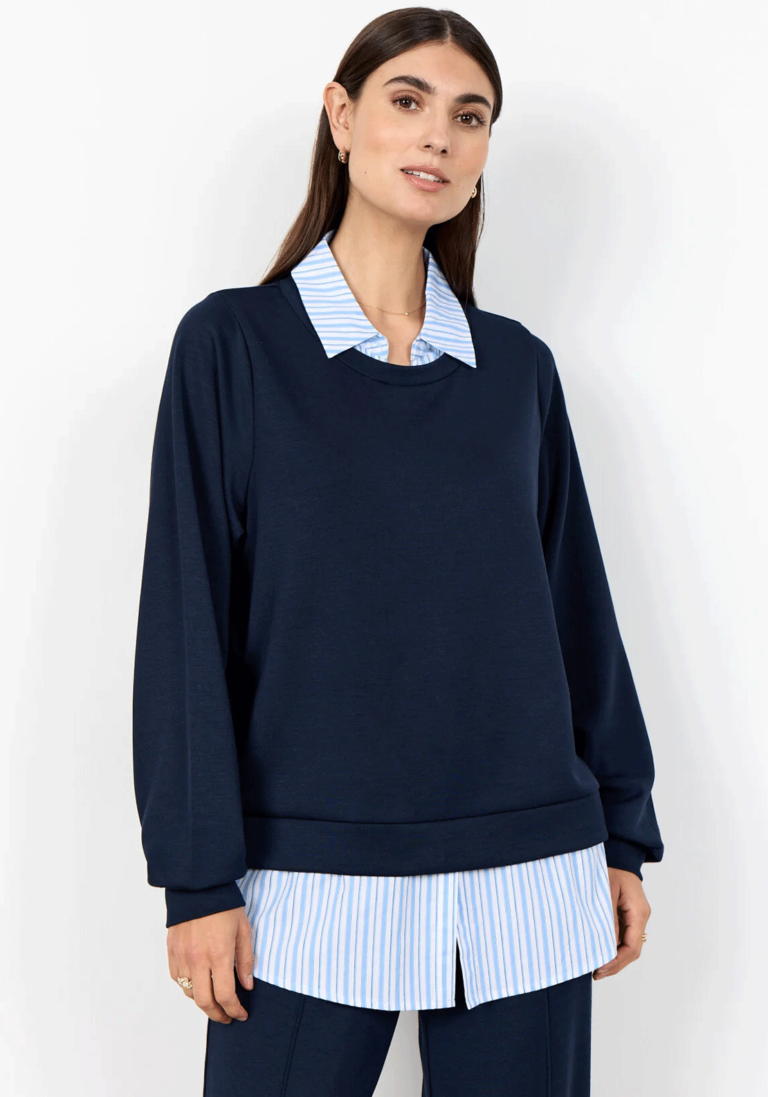 Soyaconcept Banu Shirt Trim Sweatshirt, Navy
