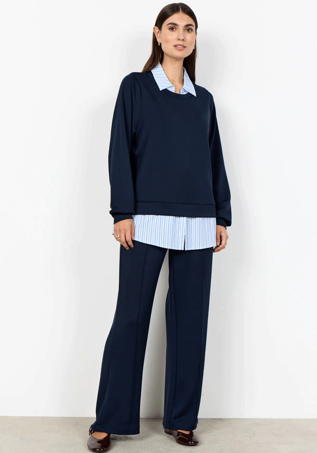 Soyaconcept Banu Shirt Trim Sweatshirt, Navy