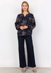 Soyaconcept Ima Leopard Half Button Blouse, Navy