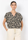 Soyaconcept Leaf Print V-Neck Blouse, Black and Beige