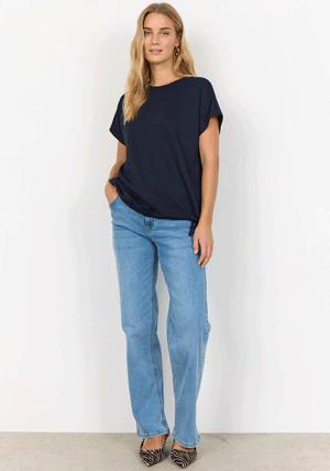 Soyaconcept Banu Jersey Tie Trim Top, Navy