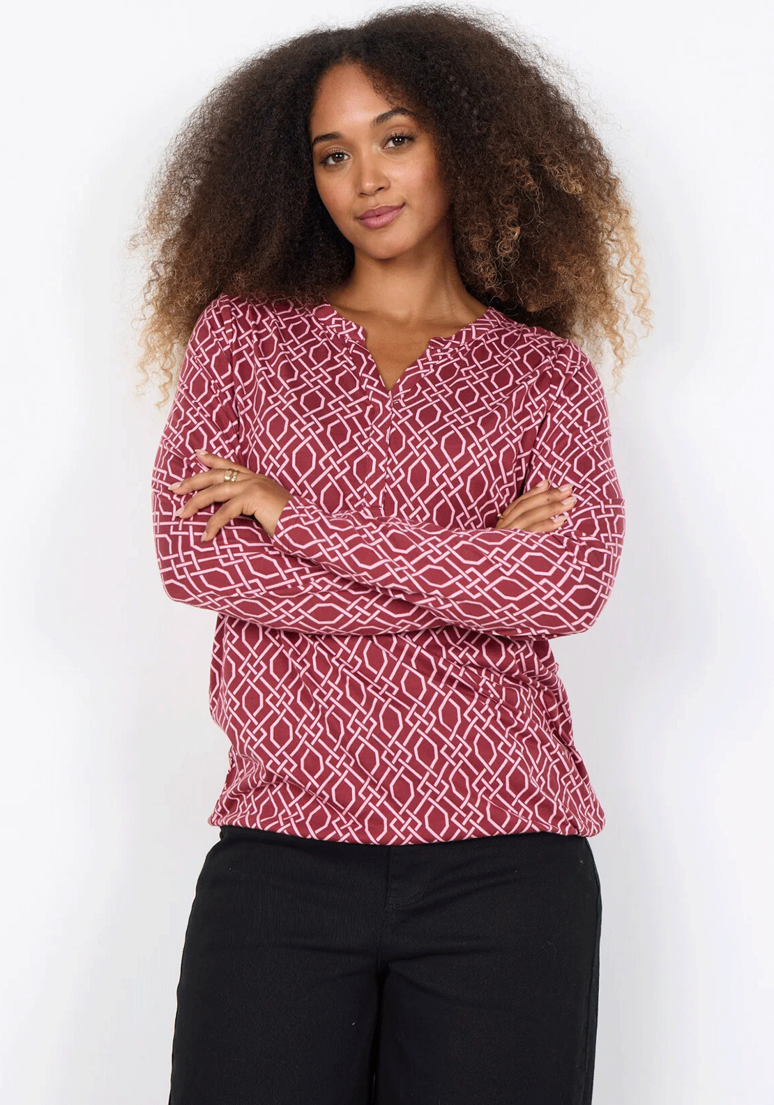 Soyaconcept Felicity Printed Jersey Blouse, Berry Pink