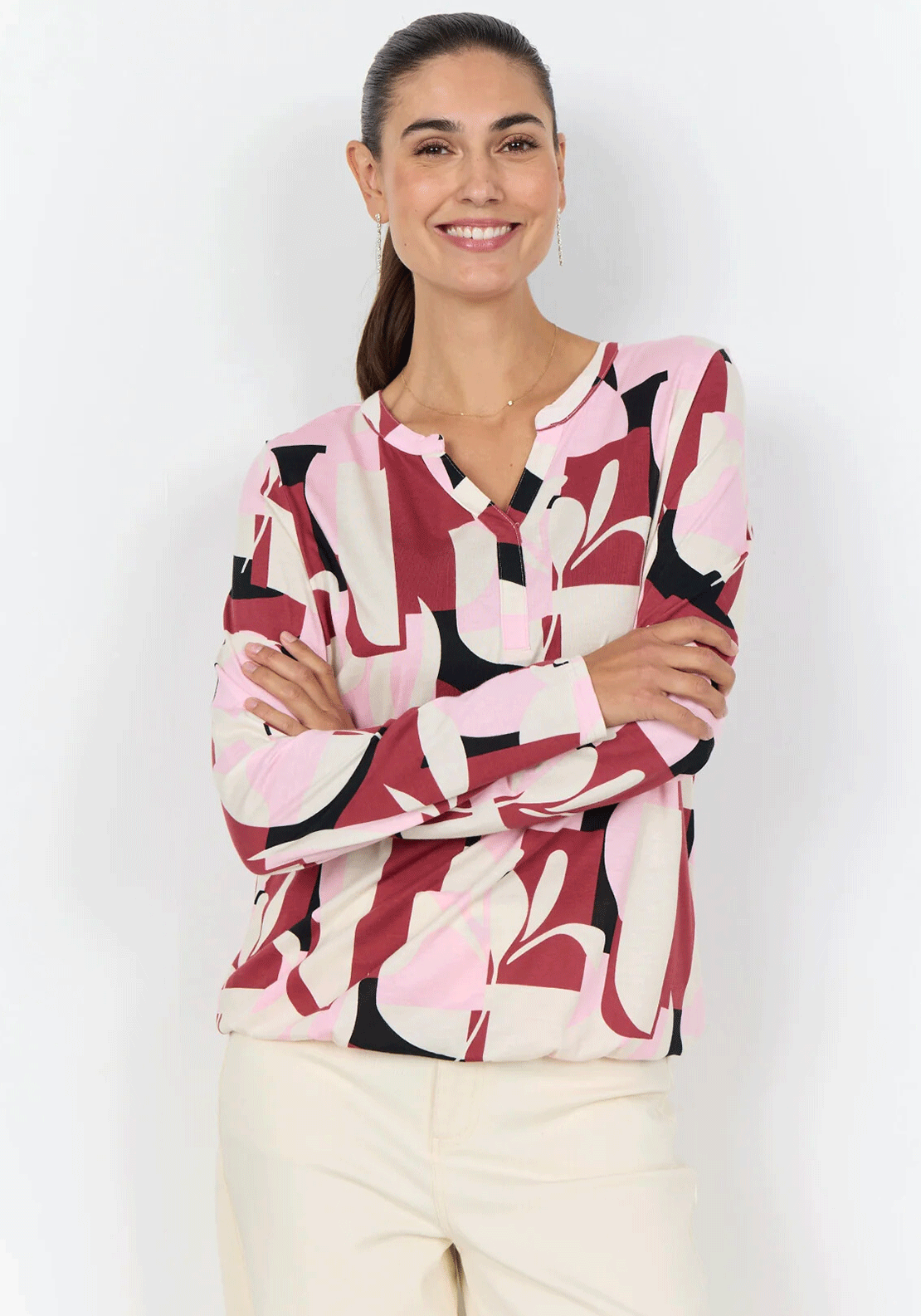 Soyaconcept Felicity Geometric Jersey Top, Pink