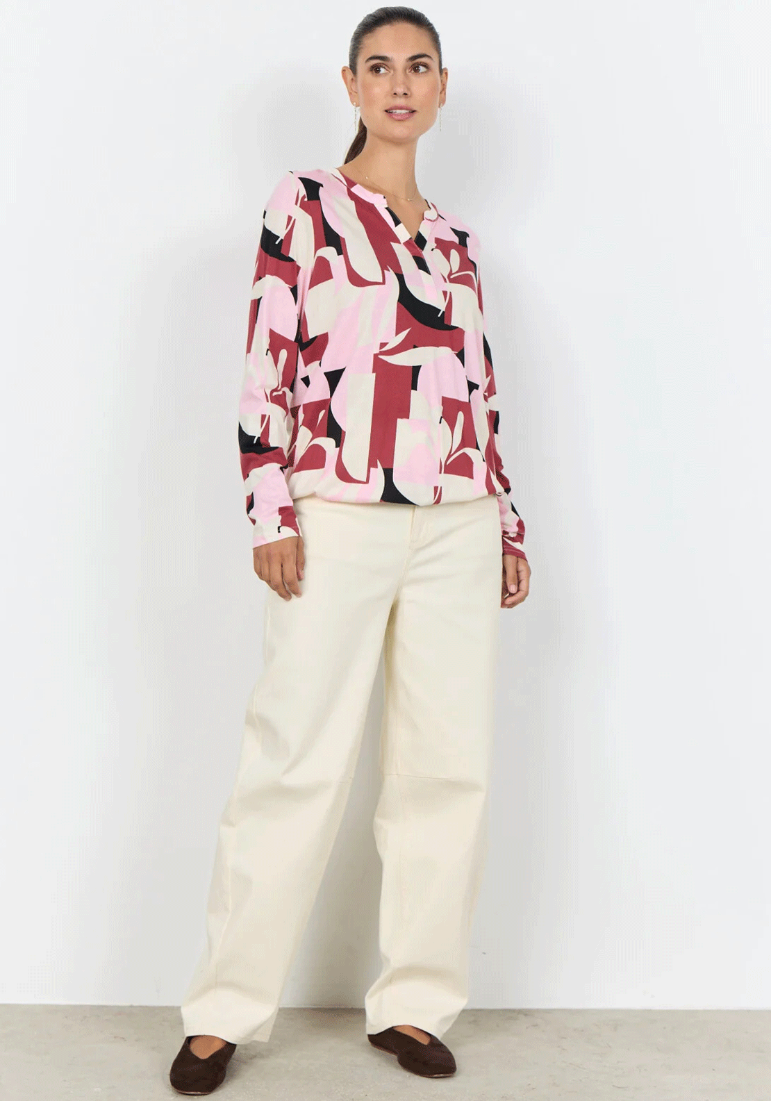Soyaconcept Felicity Geometric Jersey Top, Pink