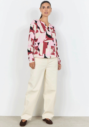 Soyaconcept Felicity Geometric Jersey Top, Pink