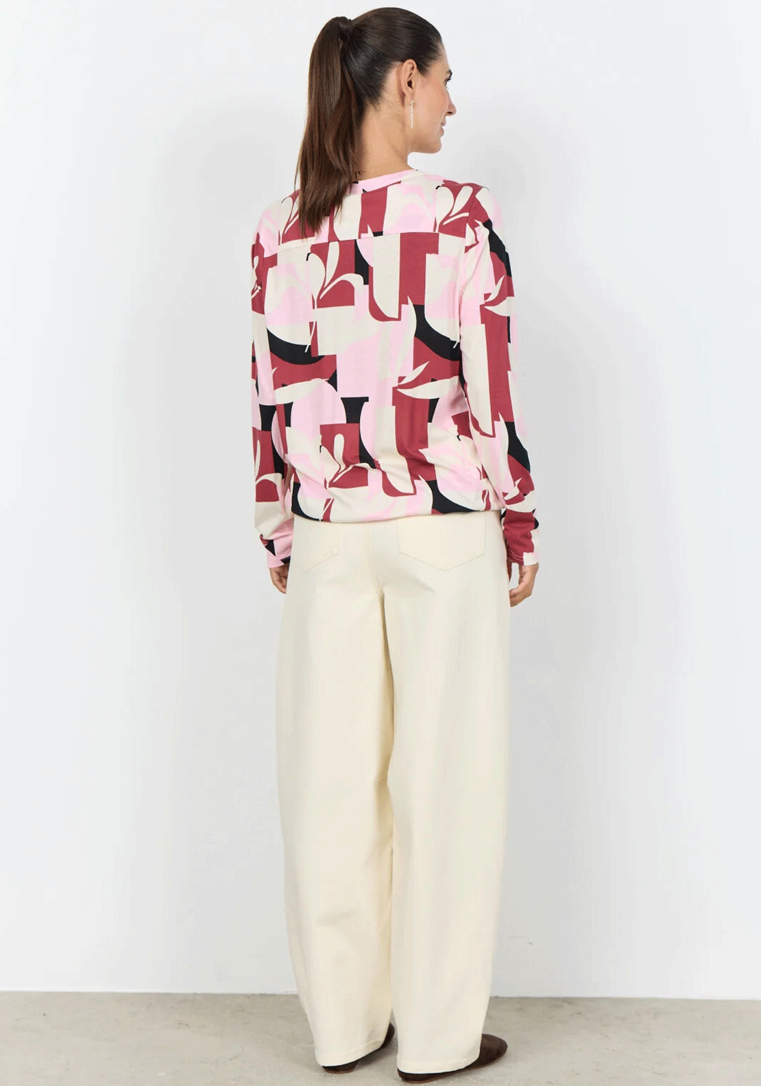 Soyaconcept Felicity Geometric Jersey Top, Pink