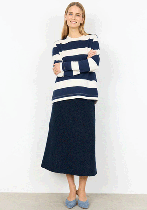 Soyaconcept Barni Striped Crew Neck Top, Navy