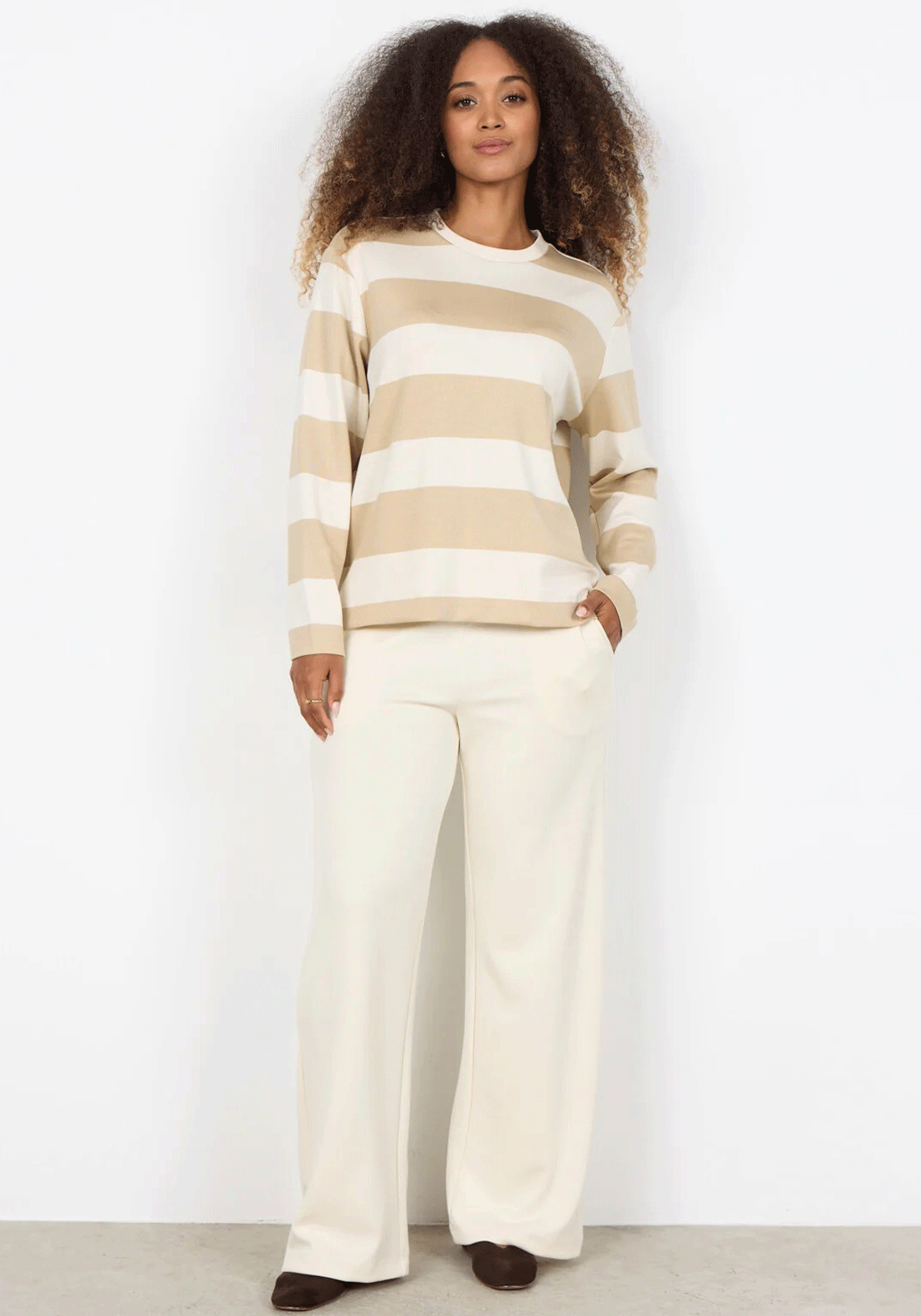 Soyaconcept Barni Striped Crew Neck Top, Beige