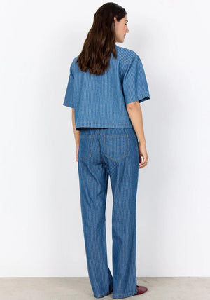 Soyaconcept Caisho Striped Denim Short Sleeve Shirt, Blue