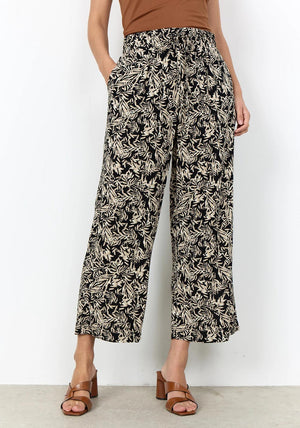 Soyaconcept Leaf Print Casual Trousers, Black and Beige