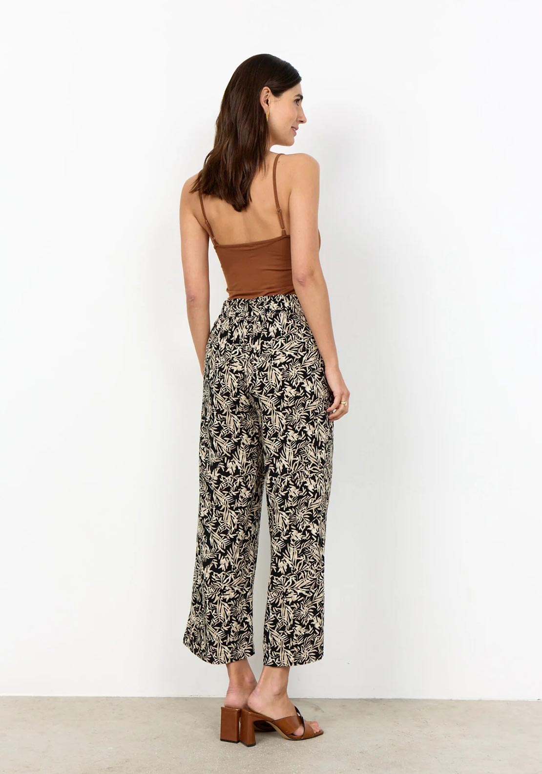 Soyaconcept Leaf Print Casual Trousers, Black and Beige