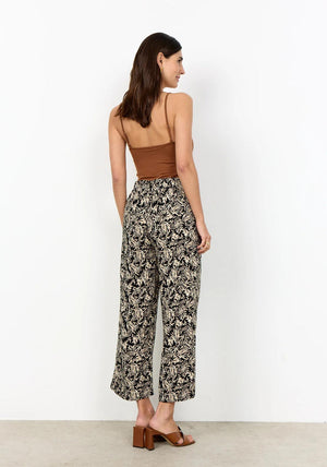 Soyaconcept Leaf Print Casual Trousers, Black and Beige