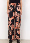 Soyaconcept Peach Floral Satin Wide Leg Trousers, Coral