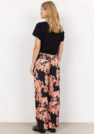 Soyaconcept Peach Floral Satin Wide Leg Trousers, Coral