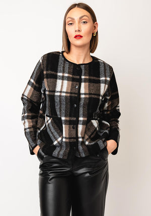 Soyaconcept Vocal Check Print Buttoned Jacket, Black Multi