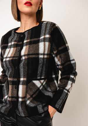 Soyaconcept Vocal Check Print Buttoned Jacket, Black Multi