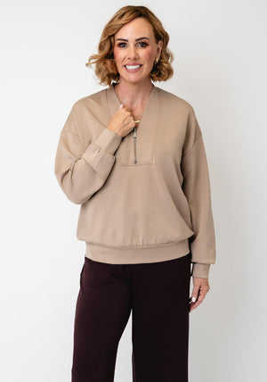 Soyaconcept Banu Quarter Zip Jumper, Beige