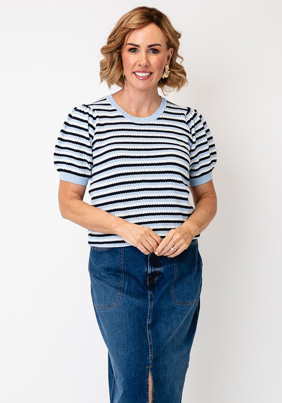 Soyaconcept Camila Striped Knit Top, Blue & Navy