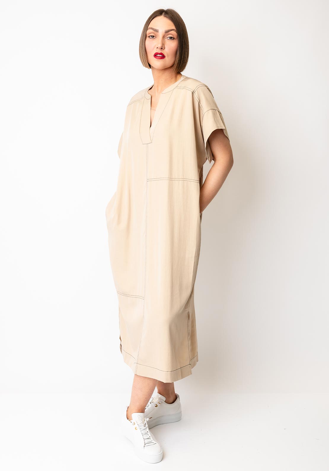 Soyaconcept Paige Contrast Stitch Tunic Dress, Beige
