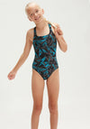 Speedo Girls Hyperboom Medalist Swimsuit, Black Multi