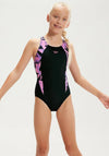 Speedo Girls Hyperboom Muscleback Swimsuit, Navy and Lilac