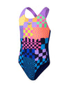 Speedo Girls Digital Splashback Swimsuit, Navy Multi