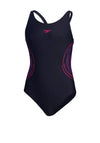 Speedo Girls Placement Muscleback Swimsuit, Navy Multi
