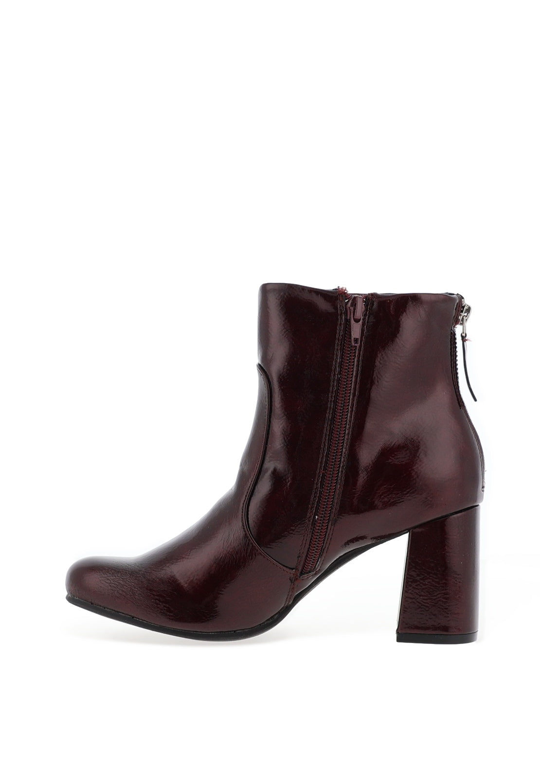 Sprox Ring Detail Heeled Ankle Boots, Burgundy