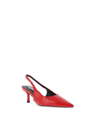 Zen Collection Faux Patent Sling Back Heeled Shoes, Red