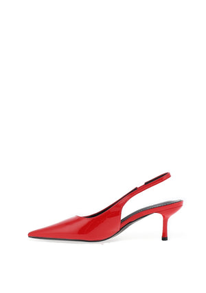 Zen Collection Faux Patent Sling Back Heeled Shoes, Red