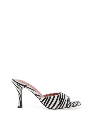 Zen Collection Zebra Printed Heeled Mules, Black & White