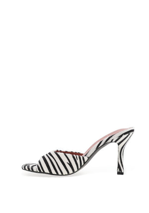 Zen Collection Zebra Printed Heeled Mules, Black & White
