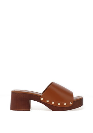 Zen Collection Mid Heeled Clog Sandals, Tan