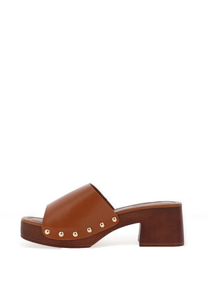 Zen Collection Mid Heeled Clog Sandals, Tan