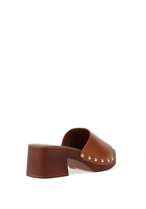 Zen Collection Mid Heeled Clog Sandals, Tan