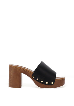 Zen Collection High Heeled Clog Sandals, Black