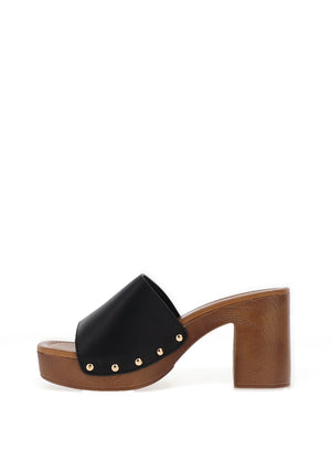 Zen Collection High Heeled Clog Sandals, Black