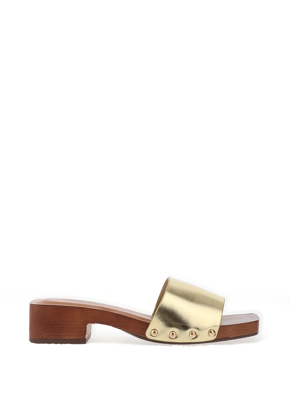 Zen Collection Metallic Chunky Low Heeled Mules, Gold