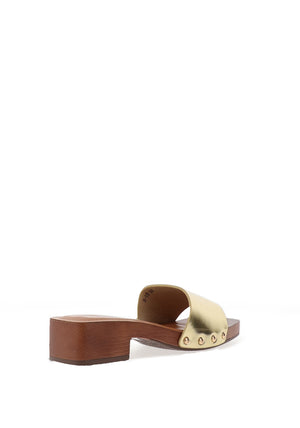 Zen Collection Metallic Chunky Low Heeled Mules, Gold