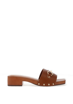 Zen Collection Chunky Low Heeled Mules, Tan