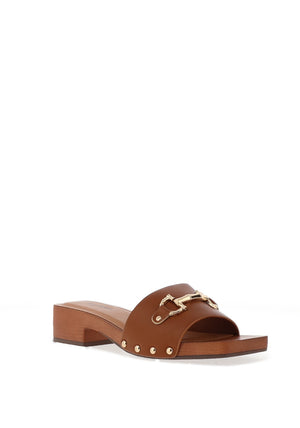 Zen Collection Chunky Low Heeled Mules, Tan