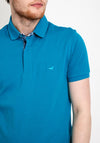 StilPark Contrast Placket Polo Shirt, Ocean Blue