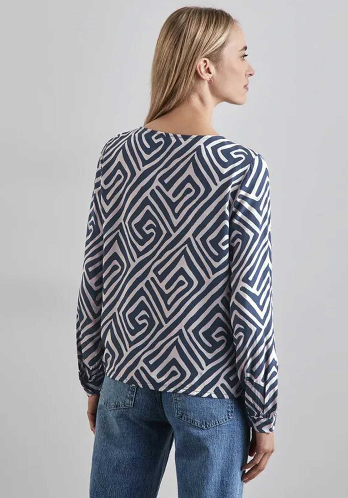 Street One Geometric Print Top, Dark Teal and Beige